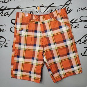 Reversable Orange & Navy Plaid Shorts - 2 shorts in one!  33"W